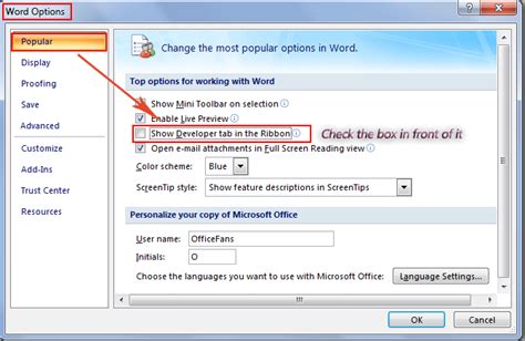 no developer tab in word